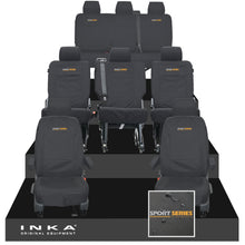 Load image into Gallery viewer, VW Transporter Shuttle T6.1, T6 8 Seater Tailored Waterproof Seat Covers Black MY 15-23
