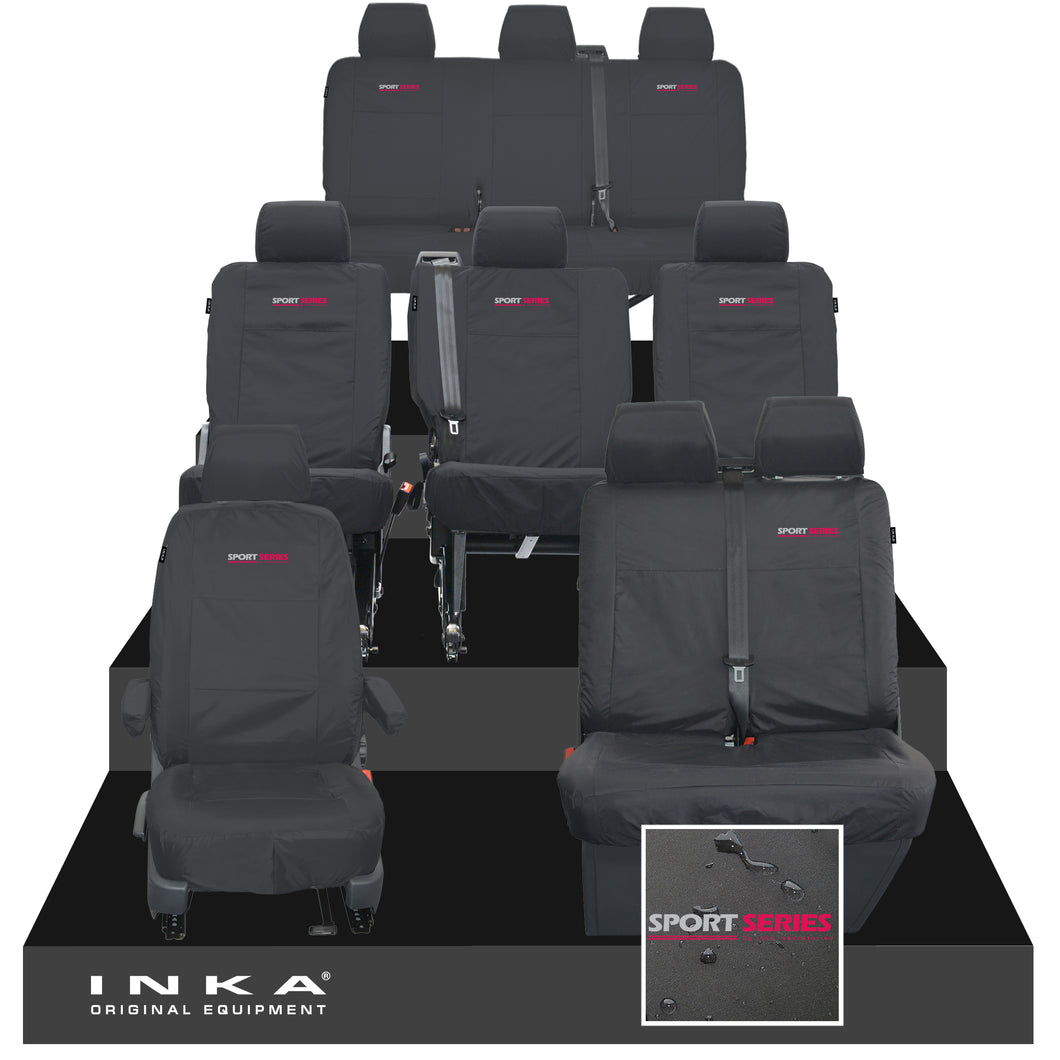 VW Transporter Shuttle T6.1, T6 Full Set Tailored Waterproof Seat Covers Black MY 15-23