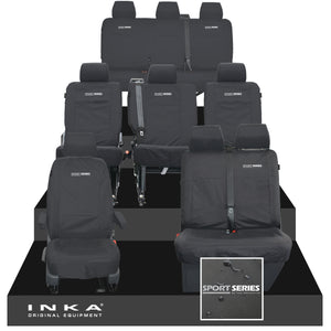 VW Transporter Shuttle T6.1, T6 Full Set Tailored Waterproof Seat Covers Black MY 15-23