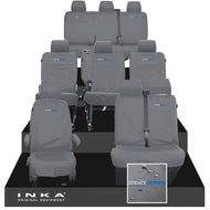 VW Transporter Shuttle T6.1, T6 Full Set Tailored Waterproof Seat Covers Grey MY 15-23 - R-Series Embroidery
