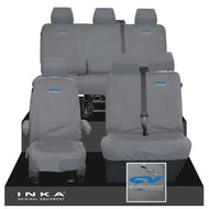 VW Transporter T6.1, T6, T5.1 Front 1+2 & Rear Triple Tailored Waterproof Seat Covers Grey MY 10-24 - CV Professional Embroidery