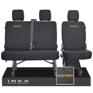 VW Transporter T6.1, T6 INKA Rear Set 2+1 Tailored Waterproof Seat Covers Black - Sport-Series Embroidery