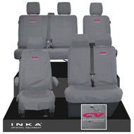 VW Transporter T6.1, T6, T5.1 Front 1+2 & Rear 2+1 Tailored Waterproof Seat Covers Grey MY-10-24 - CV-Series Embroidery