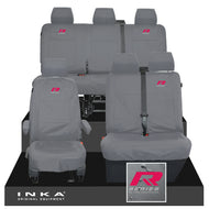 VW Transporter T6.1, T6, T5.1 Front 1+2 & Rear Triple Tailored Waterproof Seat Covers Grey MY 10-24 - R-Series Embroidery