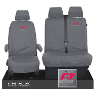 VW Transporter T6.1,T6,T5.1 INKA Front Set 1+2 Tailored Waterproof Seat Covers Grey - R-Series Embroidery