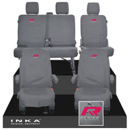 VW Transporter T6.1, T6, T5.1 Front 1+1 & Rear 2+1 Tailored Waterproof Seat Covers Grey MY 10-24 - R-Series Embroidery