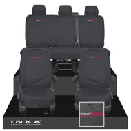VW Transporter T6.1, T6, T5.1 INKA Front & Rear Tailored Waterproof Seat Covers Black MY 10-24 - Sport-Series Embroidery