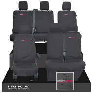 VW Transporter T6.1, T6, T5.1 Front 1+2 & Rear 2+1 Tailored Waterproof Seat Covers Black MY-10-24 - Sport-Series Embroidery