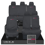 VW Transporter T6.1, T6, T5.1 Front 1+2 & Rear Triple Tailored Waterproof Seat Covers Black MY 10-24 - Sport-Series Embroidery