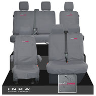 VW Transporter T6.1, T6, T5.1 Front 1+2 & Rear 2+1 Tailored Waterproof Seat Covers Grey MY-10-24 - Sport-Series Embroidery