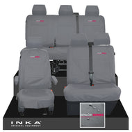 VW Transporter T6.1, T6, T5.1 Front 1+2 & Rear Triple Tailored Waterproof Seat Covers Grey MY 10-24 - Sport-Series Embroidery