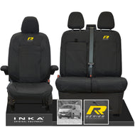 New VW Transporter T7 Panel Van INKA Front Set Tailored Waterproof Seat Covers Black MY25 Onwards - R Series Embroidery