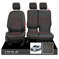 Ford Transit Connect Front 1+2 INKA Bentley Leatherette Tailored Seat Covers Black MY13-24 - Plain Embroidery