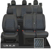 Load image into Gallery viewer, Ford Transit Custom INKA Front 1+2 &amp; Rear Triple Tailored Leatherette Bentley Diamond Quilt Seat Covers Black MY12-23
