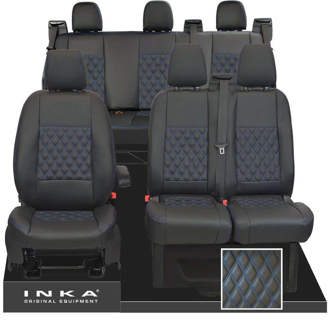 Ford Transit Custom INKA Front 1+2 & Rear Triple Tailored Leatherette Bentley Diamond Quilt Seat Covers Black MY12-23