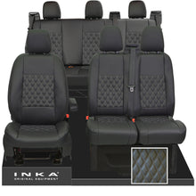 Load image into Gallery viewer, Ford Transit Custom INKA Front 1+2 &amp; Rear Triple Tailored Leatherette Bentley Diamond Quilt Seat Covers Black MY12-23
