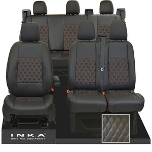 Ford Transit Custom INKA Front 1+2 & Rear Triple Tailored Leatherette Bentley Diamond Quilt Seat Covers Black MY12-23