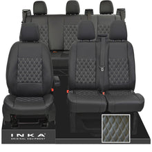 Load image into Gallery viewer, Ford Transit Custom INKA Front 1+2 &amp; Rear Triple Tailored Leatherette Bentley Diamond Quilt Seat Covers Black MY12-23
