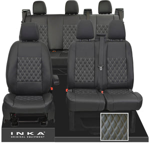 Ford Transit Custom INKA Front 1+2 & Rear Triple Tailored Leatherette Bentley Diamond Quilt Seat Covers Black MY12-23