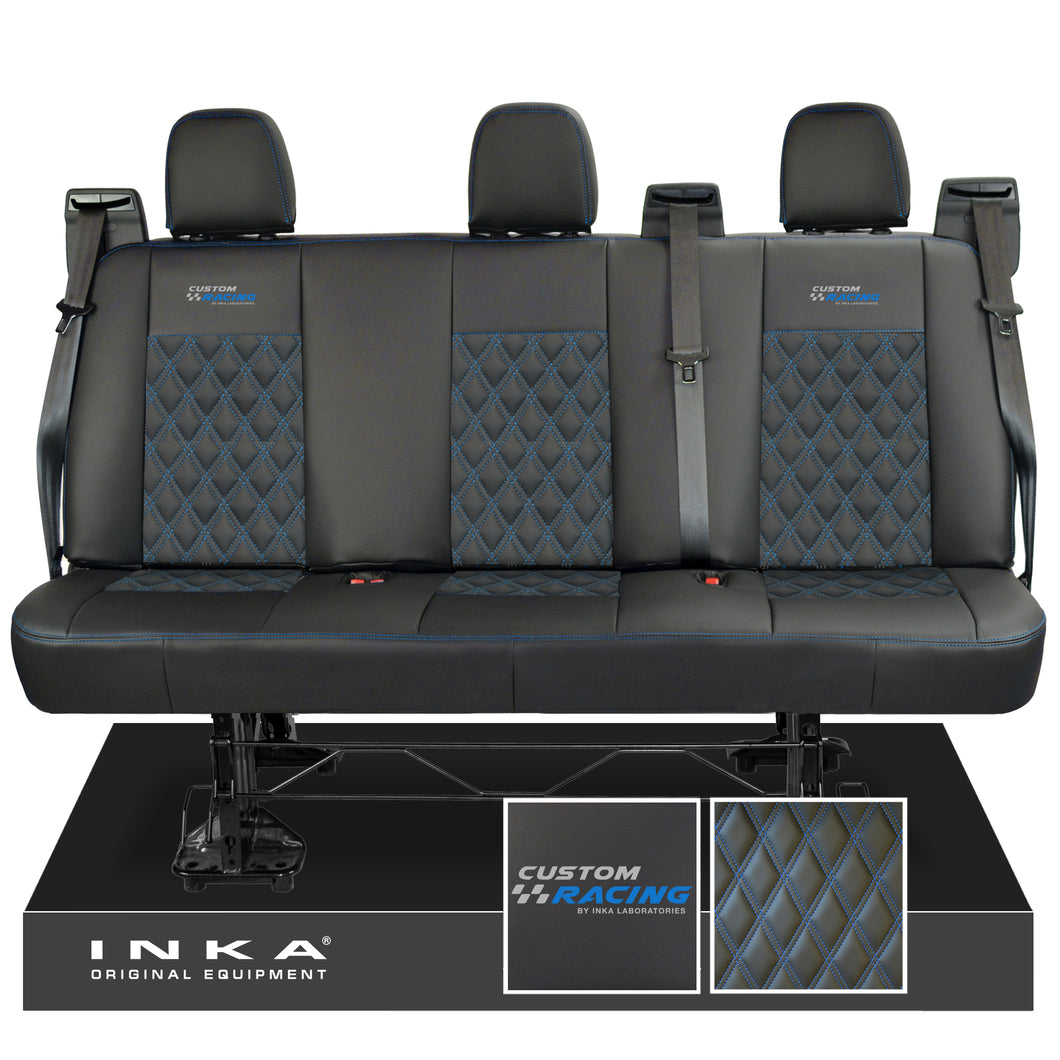 Ford Transit Custom INKA Custom Racing Rear Triple Tailored Leatherette Bentley Diamond Quilt Seat Covers Black MY12-23