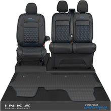 Load image into Gallery viewer, All New Ford Transit Custom Front 1+2 Bentley Diamond Quilt Leatherette Tailored Seat Covers &amp; Tailored Rubber Mat Black MY-2024 (Choice of 7 Colours) - Custom Professional Embroidery
