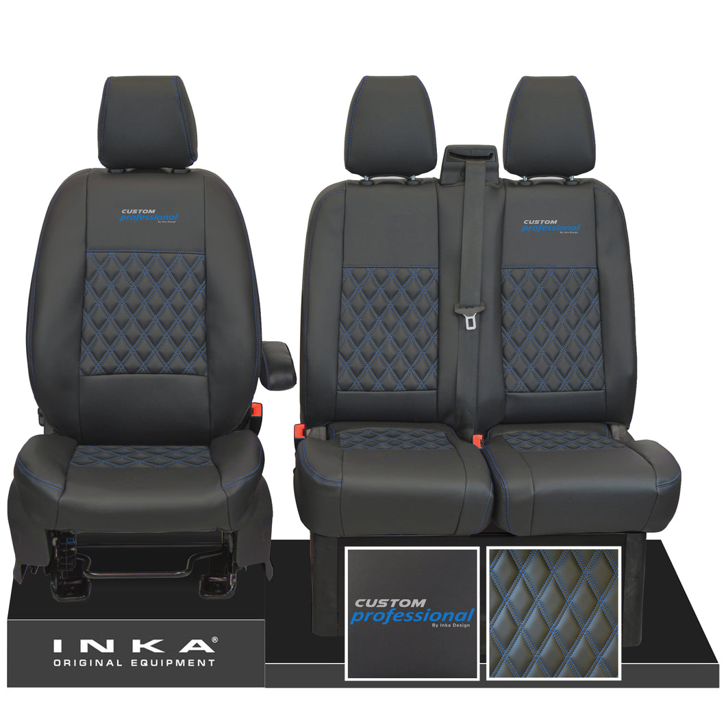 Ford Transit Custom INKA Front Tailored Seat Covers Black Bentley Diamond Quilt MY 2012-23 ( 7 COLORS )