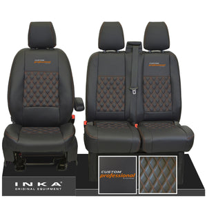 Ford Transit Custom INKA Front Tailored Seat Covers Black Bentley Diamond Quilt MY 2012-23 ( 7 COLORS )