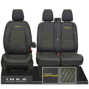 Ford Transit Custom INKA Front Tailored Seat Covers Black Bentley Diamond Quilt MY 2012-23 ( 7 COLORS )