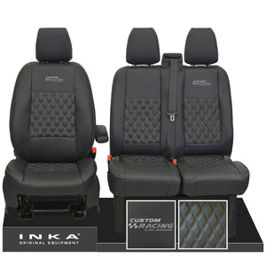 Ford Transit Custom INKA Racing Tailored Black Leather Look Front Seat Covers in Bentley Diamond Quilt MY12-23