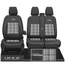 Load image into Gallery viewer, Ford Transit Custom INKA Racing Front 1+2 Tartan Leatherette Tailored Seat Covers Black MY12-23 Seven Colours
