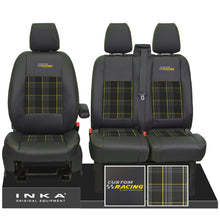 Load image into Gallery viewer, Ford Transit Custom INKA Racing Front 1+2 Tartan Leatherette Tailored Seat Covers Black MY12-23 Seven Colours
