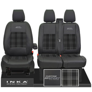 Inka Custom Sport Front 1+2 Tailored Leather Look Seat Covers in Tartan. Fits Ford Transit Custom 2012-2023