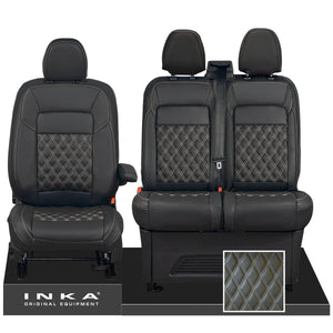 All New Ford Transit Custom Front 1+2 INKA Bentley Leatherette Tailored Seat Covers Black MY-2024 (Choice of 7 Colours)