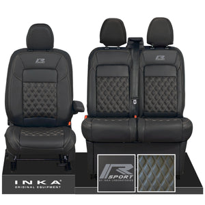 All New Ford Transit Custom R-SPORT Front 1+2 INKA Bentley Leatherette Tailored Seat Covers Black MY-2024 (Choice of 7 Colours)