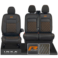 All New Ford Transit Custom Front 1+2 INKA Bentley Leatherette Tailored Seat Covers Black MY-2024 (Choice of 7 Colours) R Sport Embroidery