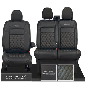 All New Ford Transit Custom Front 1+2 CUSTOM SPORT INKA Bentley Leatherette Tailored Seat Covers Black MY-2024 (Choice of 7 Colours)