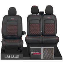 Load image into Gallery viewer, All New Ford Transit Custom Front 1+2 CUSTOM SPORT INKA Bentley Leatherette Tailored Seat Covers Black MY-2024 (Choice of 7 Colours)
