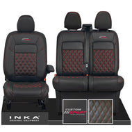 All New Ford Transit Custom Front 1+2 INKA Bentley Leatherette Tailored Seat Covers Black MY-2024 Custom Sport Embroidery