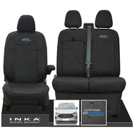 All New Ford Transit Custom INKA Front 1+2 Tailored Waterproof Seat Covers Set Black MY-2024 Onwards - Custom Sport Embroidery