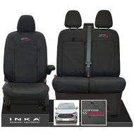 All New Ford Transit Custom INKA Front 1+2 Tailored Waterproof Seat Covers Set Black MY-2024 Onwards - Custom Racing Embroidery