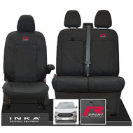 The All New Ford Transit Custom INKA Front 1+2 Tailored Waterproof Seat Covers Set Black MY-2024 Onwards - R-SPORT Embroidery