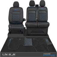 All New Ford Transit Custom Front 1+2 Bentley Leatherette Tailored Seat Covers & Matching Tailored Floor Mat Black MY-2024> (7 Colours) - Custom Professional Embroidery
