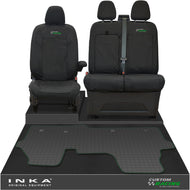 The All New Ford Transit Custom Front 1+2 Tailored Waterproof Seat Covers & Tailored Rubber Mat Black MY 2024+(Choice of 7 Colours) - Custom Racing Embroidery