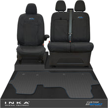 Load image into Gallery viewer, The All New Ford Transit Custom Front 1+2 Tailored Waterproof Seat Covers &amp; Tailored Rubber Mat Black MY 2024+(Choice of 7 Colours)
