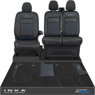 All New Ford Transit Custom Front 1+2 Bentley Leatherette Tailored Seat Covers & Matching Tailored Floor Mat Black MY-2024> (7 Colours) - Custom Sport Embroidery