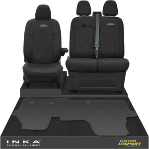 The All New Ford Transit Custom Front 1+2 Tailored Waterproof Seat Covers & Tailored Rubber Mat Black MY 2024+(Choice of 7 Colours)