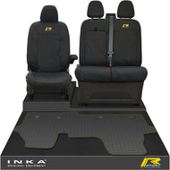 The All New Ford Transit Custom Front 1+2 Tailored Waterproof Seat Covers & Tailored Rubber Mat Black MY 2024+(Choice of 7 Colours) - R-SPORT Embroidery