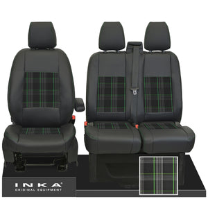 Ford Transit Custom 2012-2023 Inka Front 1+2 Tailored Leather Look Seat Covers in Tartan