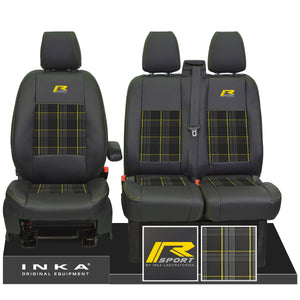 Ford Transit Custom 2012-2023– Inka R Sport Front 1+2 Tailored Leather Look Seat Covers in Tartan