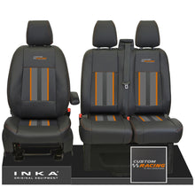 Load image into Gallery viewer, Ford Transit Custom Front 1+2 INKA Icon Striped Leatherette Tailored Seat Covers Black MY-12-23
